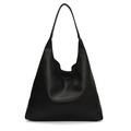 Grand sac cabas noir minimaliste en cuir grainé avec large bandoulière pour le bureau - Noir
