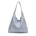 Grand sac cabas hobo bleu clair minimaliste en cuir avec grain de litchi fin - Bleu