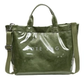 Large dark green tote bag in unique paper texture with crossbody strap and tote bag print - Green