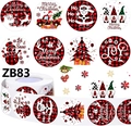 Detail of buffalo plaid Christmas stickers roll with 8 festive holiday designs - 1inch / 2.5cm