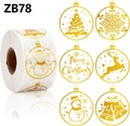 Vue macro des autocollants de Noël en feuille d'or avec motifs flocons et rennes - Style 1 Pouce de Diamètre (ZB78)