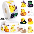 Halloween rubber duck sticker roll with assorted cartoon duck patterns for decorations - 1 Inch