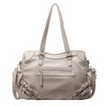 Retro cream white large tote bag with rivets and motorcycle style fashion design - Dark Khaki