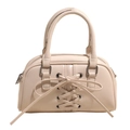 Borsa a mano in pelle PU color crema con fiocco e finiture in metallo argentato - Bianco