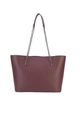 Grande borsa tote minimalista bordeaux in pelle con manici a catena d'argento - Marrone
