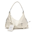 Bolso hobo marfil con correa decorativa tejida y un soporte colgante para tarjetas ID - Blanco