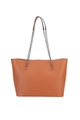 Borsa tote minimalista in pelle marrone con catena dorata e tracolla in pelle - Giallo