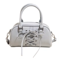 Light blue cross-lace handbag with metal eyelets and adjustable shoulder strap - Blue
