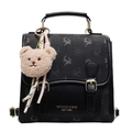 Mini-Rucksack aus schwarzem PU-Leder mit Elchmuster und süßem Teddybär-Anhänger - Mit Anhänger / Schwarz
