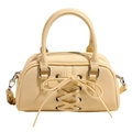 Creamy yellow PU leather shoulder bag with stylish cross-strap drawstring and dual handles - Yellow