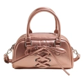 Rose gold metallic handbag with lace-up detail and detachable crossbody strap - Rose Gold