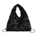 Borsa hobo chic con paillettes nere a forma di triangolo e tracolla a catena argento - Nero