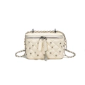 Quilted cream vanity box bag with crystal studs and silver camellia zipper detail - Off White