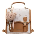 Brauner und cremefarbener Mini-Rucksack mit Hirsch-Druck und Plüschbär-Anhänger-Detail - Mit Anhänger / Braun