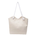 Creamy white woven straw tote bag with large capacity and thick cotton rope handles - Off White