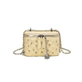 Quilted diamond lattice mini vanity case in creamy yellow with rhinestone accents - Yellow