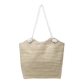 Large capacity straw woven beach tote bag in khaki with white cotton rope handles - Khaki