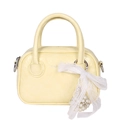 Mini yellow bowling bag with FASHION logo and pearl lace bow charm detail - With Pendant / Yellow