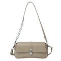Minimalist beige crossbody bag with silver buckle and leather chain strap in variant color - Gray