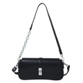 Minimalist black rectangular crossbody bag with silver twist lock and chain strap - Black