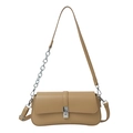 Minimalist khaki shoulder bag with silver turn-lock and chain strap on white background - Khaki