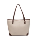 Schicke cremeweiße Tote Bag mit genarbtem Leder und kontrastierenden braunen Details - Gebrochenes Weiß