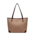 Beigefarbene Tragetasche mit brauner Paspelierung und Ledertextur für Damen - Khaki