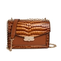 Vintage brown crocodile pattern square crossbody bag with gold chain strap for women - Brown