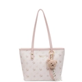 Pink tote bag with deer pattern and plush bear pendant for women's daily commute - With Pendant / Pink