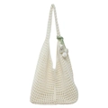 Bolso tote de ganchillo blanco crema con dijes de tulipanes para playa de verano - Blanco
