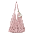 Bolso tote de ganchillo rosa calado con colgantes de tulipanes para playa y vacaciones - Rosa