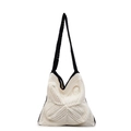 Cream knit crochet tote bag with black straps and butterfly pattern for beach vacation - Off White