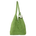 Bolso tote calado de ganchillo verde con charm de tulipán para vacaciones de verano - Verde