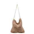Handmade crochet tote bag in khaki and white knit pattern for summer beach vacations - Khaki