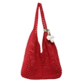 Bolso tote de ganchillo rojo con colgante de tulipán blanco para estilo de playa - Rojo