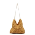 Handmade mustard yellow and cream crochet tote bag with butterfly knit pattern - Yellow