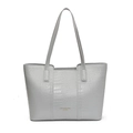 Borsa tote grigia con trama a coccodrillo, spalline lunghe e scritte dorate - Blu