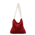 Red and cream hand-woven crochet tote bag with star pattern and wide shoulder strap - Burgundy
