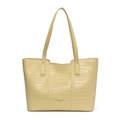 Borsa tote crema con trama in pelle goffrata coccodrillo e scritte dorate fini - Giallo