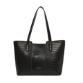 Grande borsa tote nera con trama a coccodrillo in rilievo e dettagli dorati moda - Nero