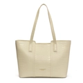 Sac fourre-tout beige à motif crocodile avec lettrage doré et longues bretelles - Blanc