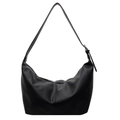 Classic black hobo shoulder bag with litchi grain texture and silver metal hardware - Black