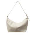 Minimalist beige pebble leather hobo bag with adjustable strap and crescent shape - Off White