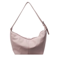 Minimalist light pink leather tote bag with pebble texture and adjustable shoulder strap - Pink