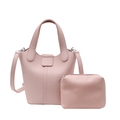 Pink litchi grain bucket bag set with matching inner pouch and silver hardware - Pink