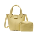 Bright yellow pebbled leather bucket bag set with matching coin purse and crossbody strap - Yellow