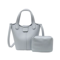 Light blue pebbled leather bucket bag set with matching coin purse and crossbody strap - Blue