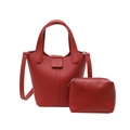 Red lychee pattern bucket bag set with matching pouch and long shoulder strap - Red