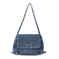 Borsa tote in denim blu scuro con chiusura girevole in metallo e tracolla regolabile - Blu Denim