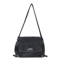 Borsa tote in denim grigio scuro con chiusura girevole argento e design a tracolla - Nero Denim